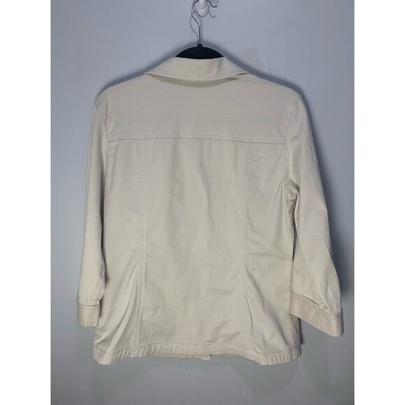 Chicos Womens Beige Button-Front Jacket 3/4 Sleeves Cotton/Spandex Blend Size XS - Picture 2 of 3